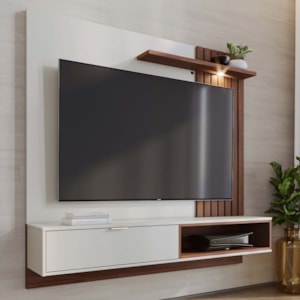 Painel Suspenso Tv 60 Pol 160 cm Tocantins Off White Nogueira Real Colibri