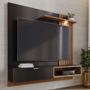 Painel Suspenso Tv 60 Pol 160 cm Tocantins Preto Noce Milano Colibri