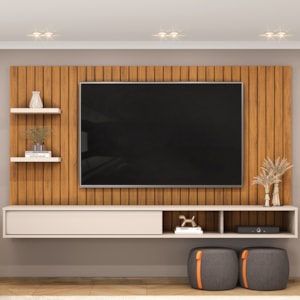 Painel Suspenso Tv 60 Pol 179 cm Friz Freijó Off White Dj Moveis