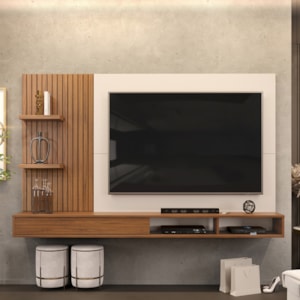 Painel Suspenso Tv 60 Pol 190 cm Bento Freijó Off White Dj Móveis