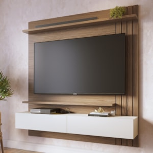 Painel Suspenso Tv 65 Pol 150 cm Juriti Amendoa Off White Matte Colibri