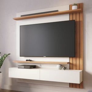 Painel Suspenso Tv 65 Pol 150 cm Juriti Off White Matte Freijo Colibri