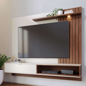 Painel Suspenso Tv 65 Pol 180 cm Tocantins Off White Nogueira Real Colibri