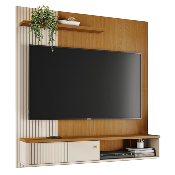 Painel Suspenso Tv 65 Pol 1P 161 cm Aurora Cinamomo Off White MADETEC