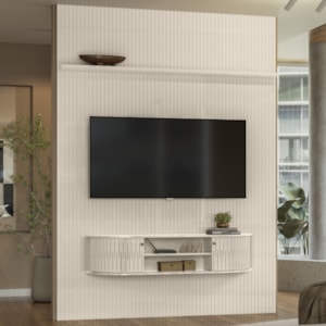 Painel Suspenso Tv 65 Pol 244x179 cm Monte Carlo Calacata Off White MADETEC