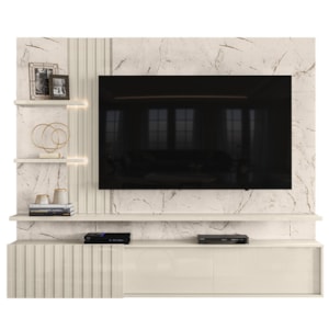 Painel Suspenso Tv 65 Pol 3P 200 cm Atena Calacata Off White MADETEC