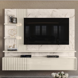 Painel Suspenso Tv 65 Pol 3P 200 cm Atena Calacata Off White MADETEC