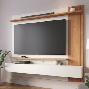 Painel Suspenso Tv 70 Pol 180 cm Juriti Off White Matte Freijo Colibri