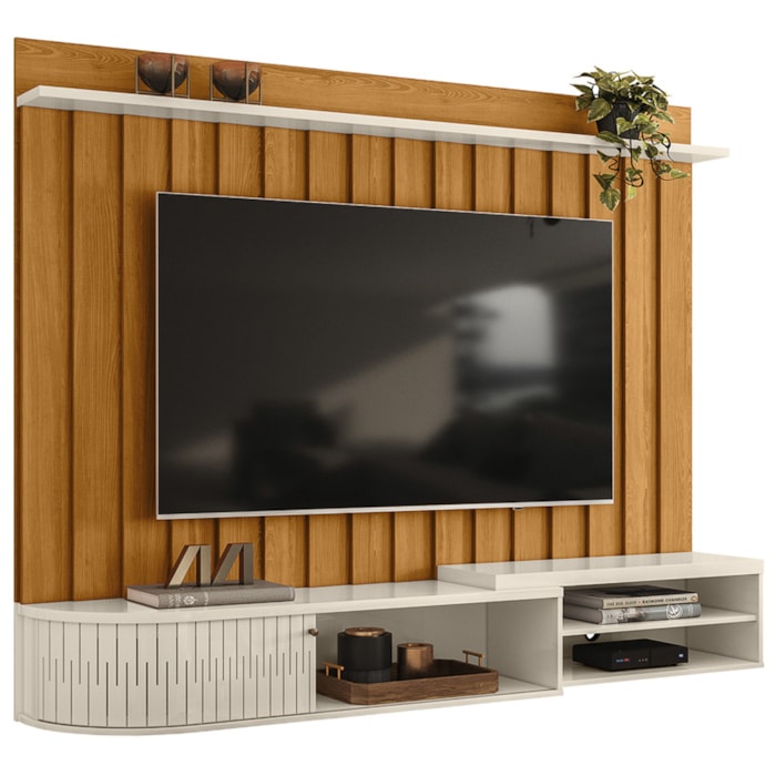 Painel Suspenso Tv 75 Pol 206 cm Imola Cinamomo Off White MADETEC