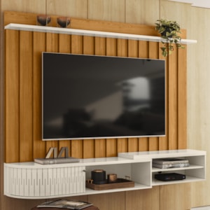 Painel Suspenso Tv 75 Pol 206 cm Imola Cinamomo Off White MADETEC