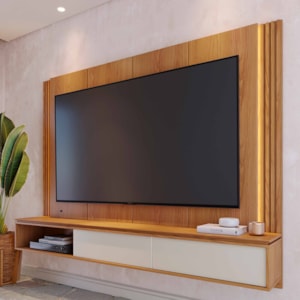 Painel Suspenso Tv 75 Pol 217 cm Loa Freijo Off White Matte Colibri