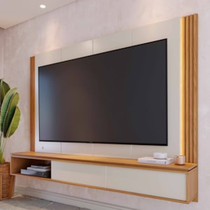 Painel Suspenso Tv 75 Pol 217 cm Loa Off White Matte Freijo Colibri