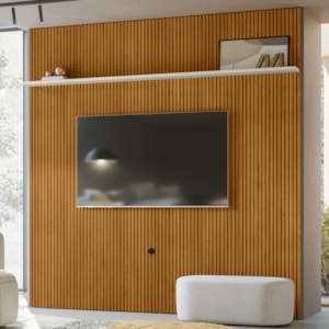 Painel Suspenso Tv 75 Pol 245x238 cm Guapore Cinamomo Off White MADETEC