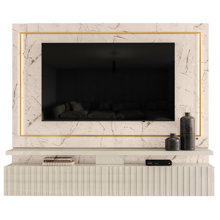 Painel Suspenso Tv 75 Pol 2G 216 cm Gaia Calacata Off White MADETEC