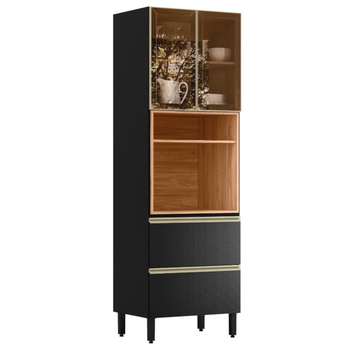 Paneleiro 2P Vidro 2G 219X70 cm MDF Proenca Nogueira Carbono Prime Demartez