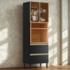 Paneleiro 2P Vidro 2G 219X70 cm MDF Proenca Nogueira Carbono Prime Demartez