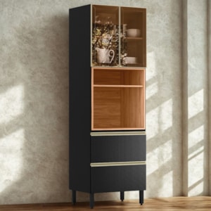 Paneleiro 2P Vidro 2G 219X70 cm MDF Proenca Nogueira Carbono Prime Demartez
