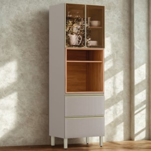 Paneleiro 2P Vidro 2G 219X70 cm MDF Proenca Nogueira Nude Prime Demartez
