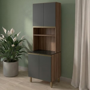 Paneleiro 4 Portas 1 Nicho MDF 70X221 cm Kali 1223122 Carvalho TOQ Chumbo Nicioli