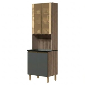 Paneleiro 4 Portas MDF Vidro 70X221 cm Kali 1834862 Carvalho TOQ Chumbo Nicioli