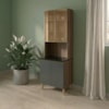 Paneleiro 4 Portas MDF Vidro 70X221 cm Kali 1834862 Carvalho TOQ Chumbo Nicioli