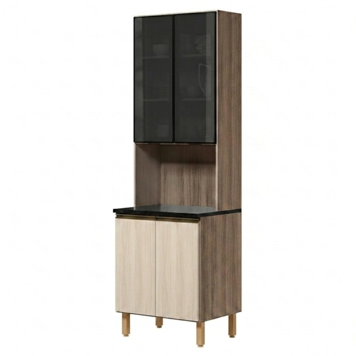 Paneleiro 4 Portas MDF Vidro 70X221 cm Kali 183488 Carvalho TOQ Bianco Nicioli