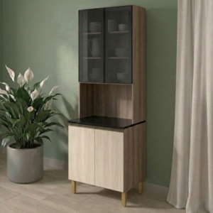Paneleiro 4 Portas MDF Vidro 70X221 cm Kali 183488 Carvalho TOQ Bianco Nicioli