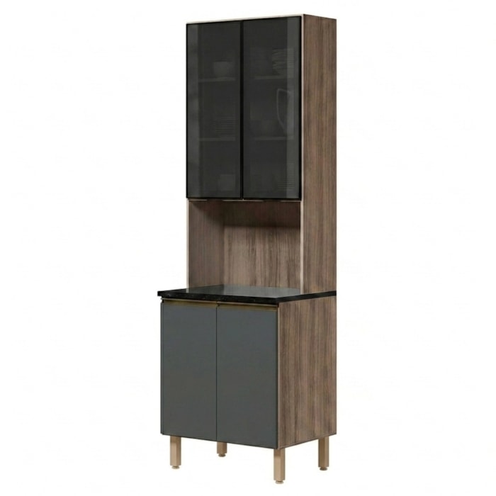 Paneleiro 4 Portas MDF Vidro 70X221 cm Kali 183488 Carvalho TOQ Chumbo Nicioli