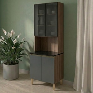 Paneleiro 4 Portas MDF Vidro 70X221 cm Kali 183488 Carvalho TOQ Chumbo Nicioli