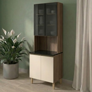 Paneleiro 4 Portas MDF Vidro 70X221 cm Kali 183488 Carvalho TOQ Off White Nicioli