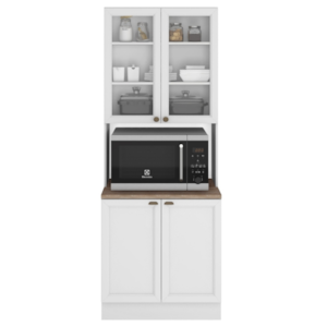 Paneleiro 4 Portas Vidro Nicho Microondas 213x70 cm Unna Branco POLIMAN