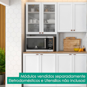 Paneleiro 4 Portas Vidro Nicho Microondas 213x70 cm Unna Branco POLIMAN