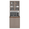 Paneleiro 4 Portas Vidro Nicho Microondas 213x70 cm Unna Gris POLIMAN