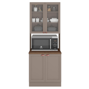 Paneleiro 4 Portas Vidro Nicho Microondas 213x70 cm Unna Gris POLIMAN
