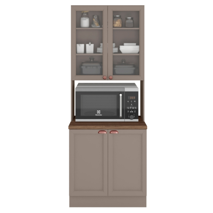 Paneleiro 4 Portas Vidro Nicho Microondas 213x70 cm Unna Gris POLIMAN