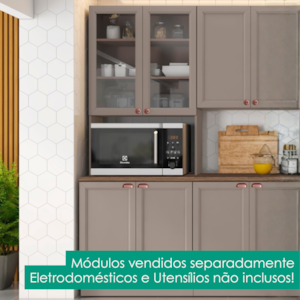 Paneleiro 4 Portas Vidro Nicho Microondas 213x70 cm Unna Gris POLIMAN