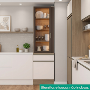 Paneleiro Cristaleira 2 Portas 215x58 cm Etna Carvalho Oak Off White POLIMAN