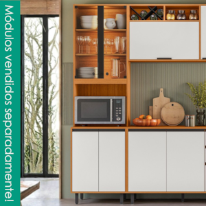 Paneleiro Cristaleira 220x60 cm 4 Portas Vidro Ravena Freijo Off Acetinado POLIMAN