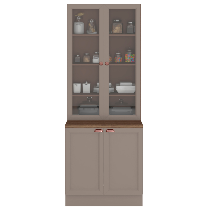 Paneleiro Cristaleira 4 Portas 213x70 cm Unna Gris POLIMAN