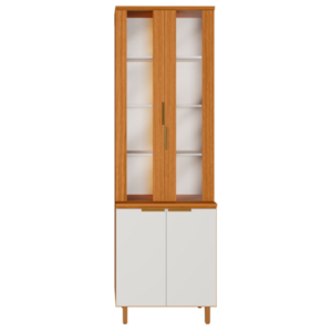 Paneleiro Cristaleira 4 Portas 227x70 cm MDF Bari Freijo Off Acetinado POLIMAN