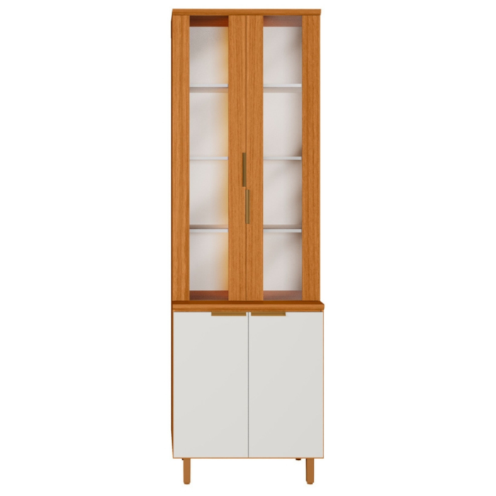 Paneleiro Cristaleira 4 Portas 227x70 cm MDF Bari Freijo Off Acetinado POLIMAN