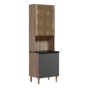 Paneleiro Duplo 4P Vidro 70cm MDF Kali 18340 Carvalho Toq Chumbo Nicioli