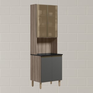 Paneleiro Duplo 4P Vidro 70cm MDF Kali 18340 Carvalho Toq Chumbo Nicioli