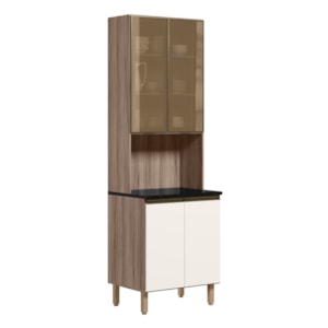 Paneleiro Duplo 4P Vidro 70cm MDF Kali 18340 Carvalho Toq Off White Cetim Nicioli