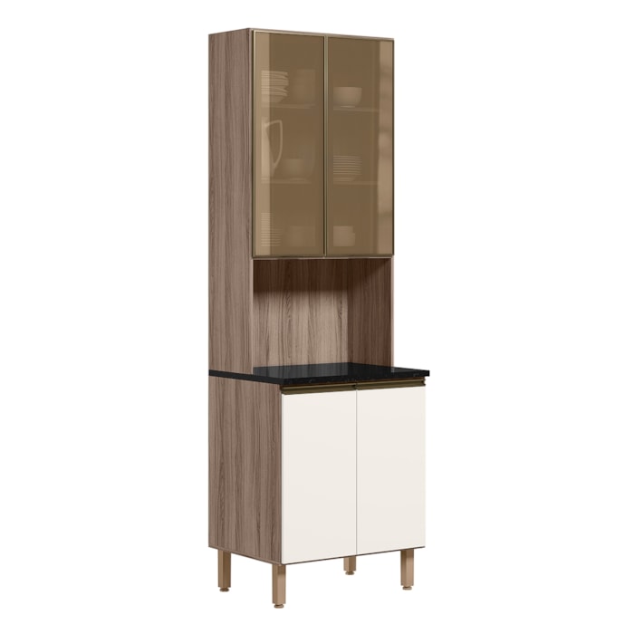 Paneleiro Duplo 4P Vidro 70cm MDF Kali 18340 Carvalho Toq Off White Cetim Nicioli