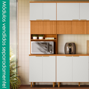 Paneleiro Duplo 6 Portas 226x70 cm MDF Bari Freijo Off Acetinado POLIMAN