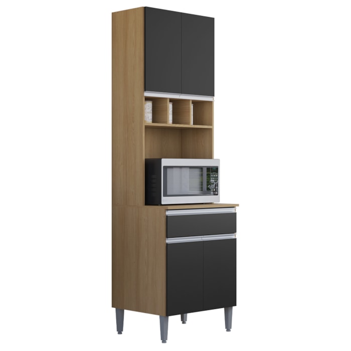 Paneleiro Microondas 202X61cm Andreia Amendoa Preto REAJL Moveis