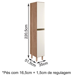 Paneleiro Simples 2 Portas 35cm Em MDF Kali Premium 12051x6 Carvalho Rust Branco Nicioli