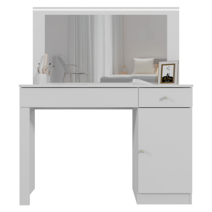 Penteadeira Camarim 2 Gavetas Com Espelho 108x135 cm Nina Branco Fosco MOBLER