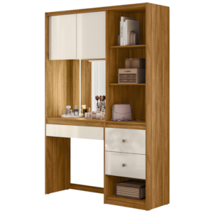 Penteadeira Camarim Com Espelho E Led Lume 2 Gavetas 207 cm Freijo Off White Moval